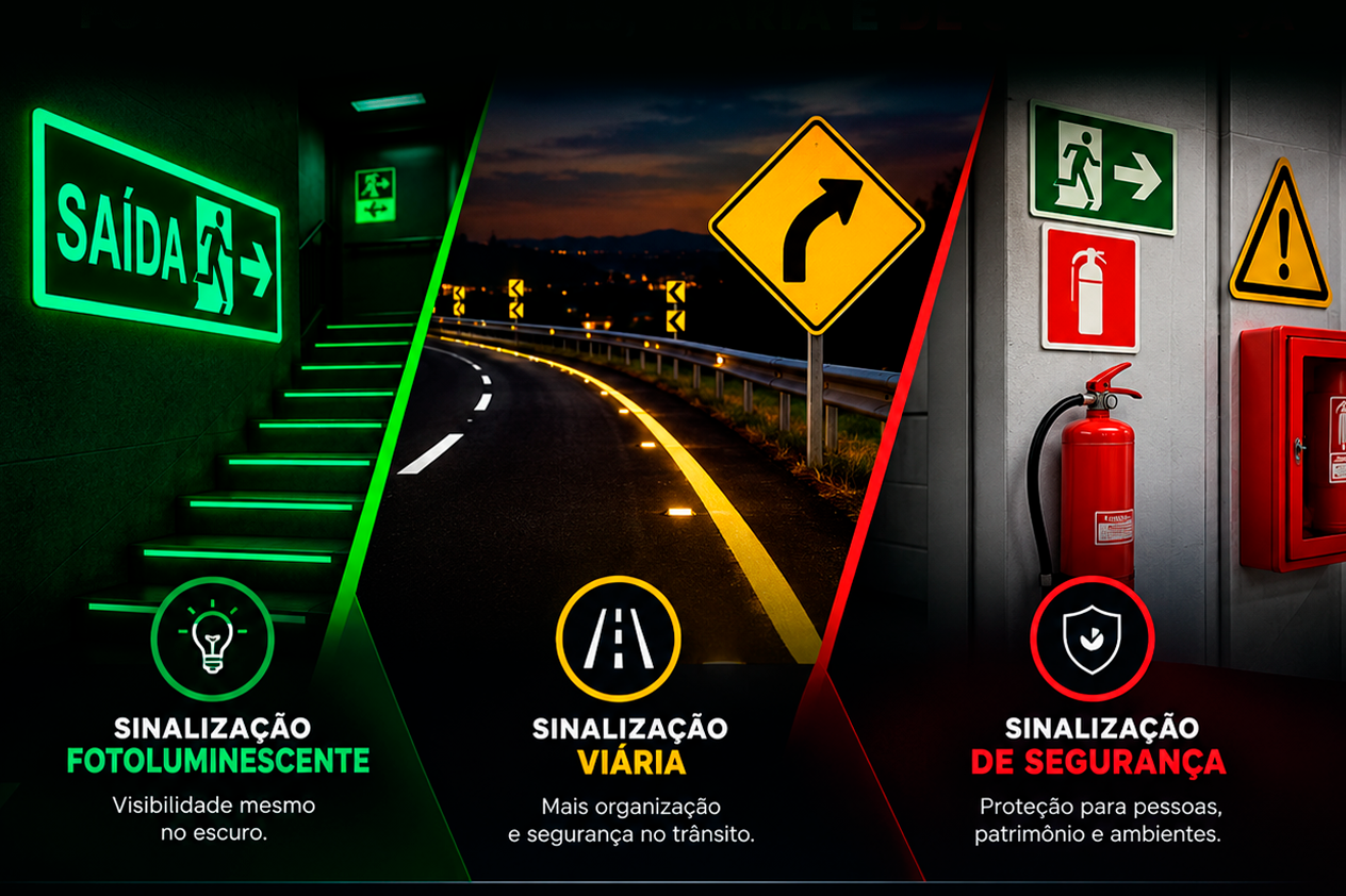 Sinalização fotoluminescente, viária e de segurança